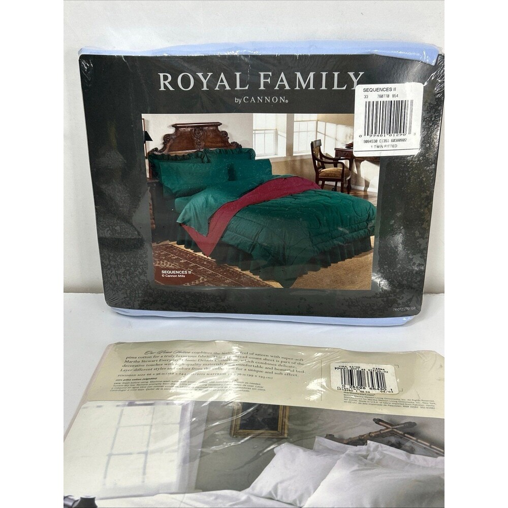 Martha Stewart Twin Flat Fitted Sheet Pillowcase lot Pink Blue White NOS - Picture 3 of 4